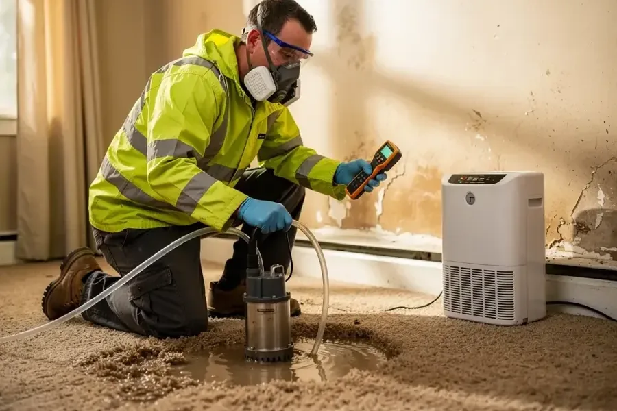 Drying equipment set up and running on a water damage job
